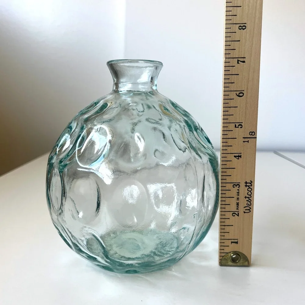 Vintage Aqua Bubble Glass Vase Round Optic Dot Bud Vase Hand Blown Style 7